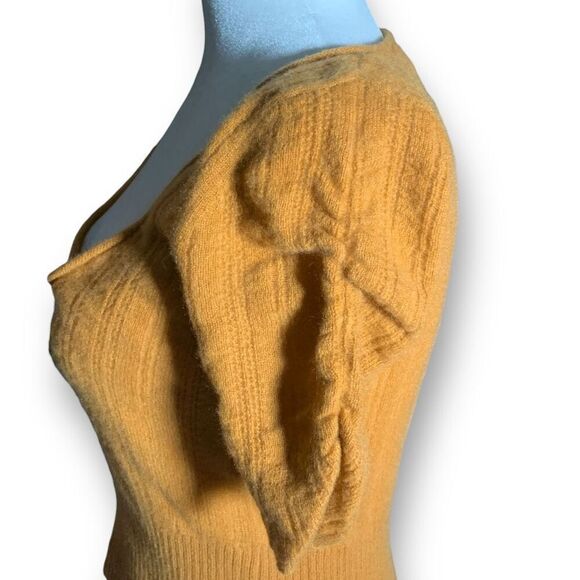 Free People Ava Cashmere Pullover Cropped Scoop Neck Short Sleeve Goldenrod Knit - Picture 2 of 11